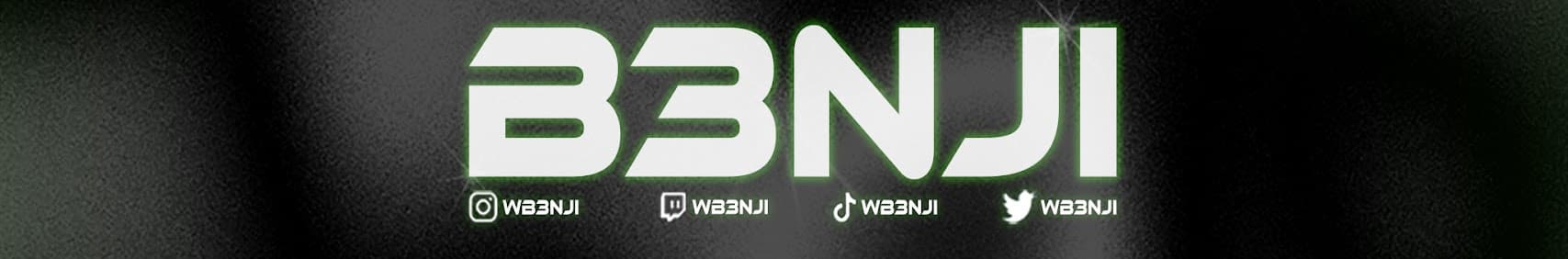 Banner oficial B3NJI, preto e branco com detalhes verdes
